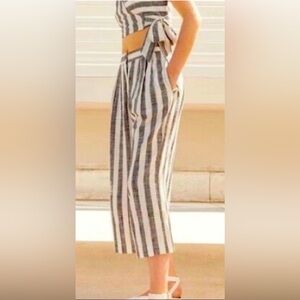 ASTR The Label Beige and Blue Striped 2PC Capri Pants w/ matching top Size S